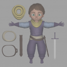 小男孩ronan_v1.1的maya绑定模型，带有武器